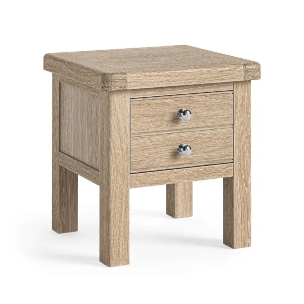 White Wash Oak 2 Drawer Small Lamp Table