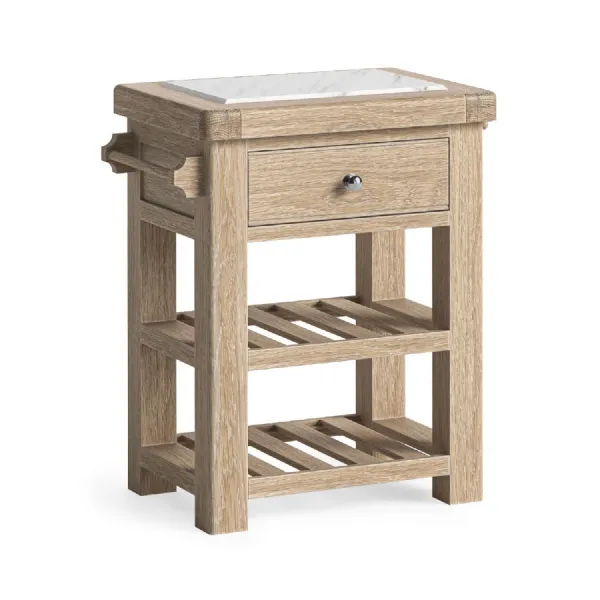 White Wash Wood Marble Top Kitchen Island with Drawer