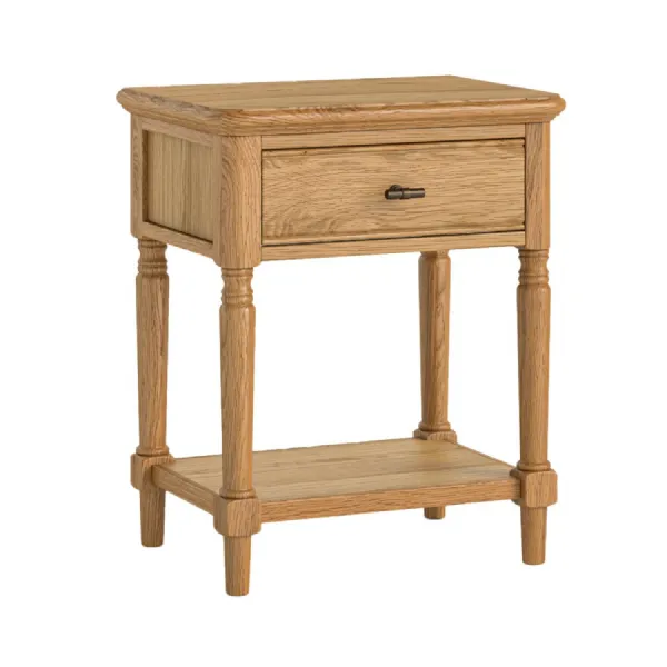 Rustic Waxed Oak Lamp Table with Drawer and Shelf