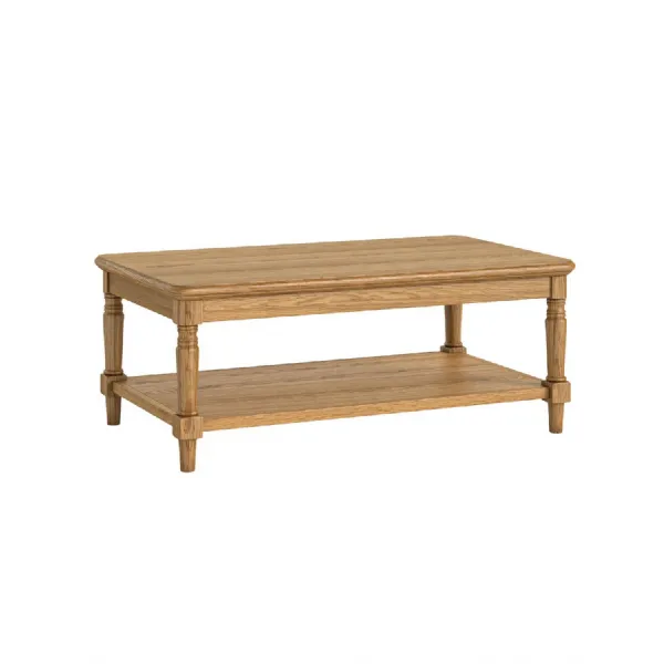 Waxed Oak Coffee Table with Lower Shelf