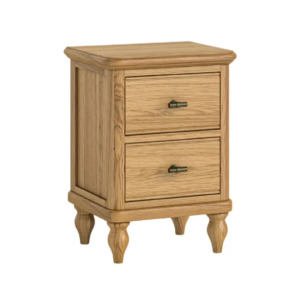 Oak 2 Drawer Slim Bedside Table T Bar Handle