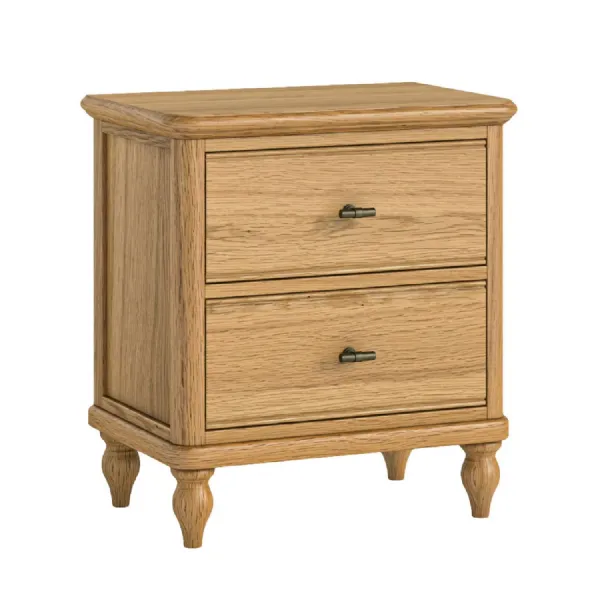 Rustic Waxed Oak 2 Drawer Wide Bedside Table