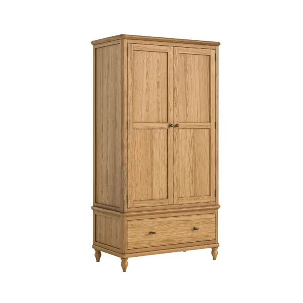 Natural Wood 2 Door 1 Drawer Double Gents Wardrobe