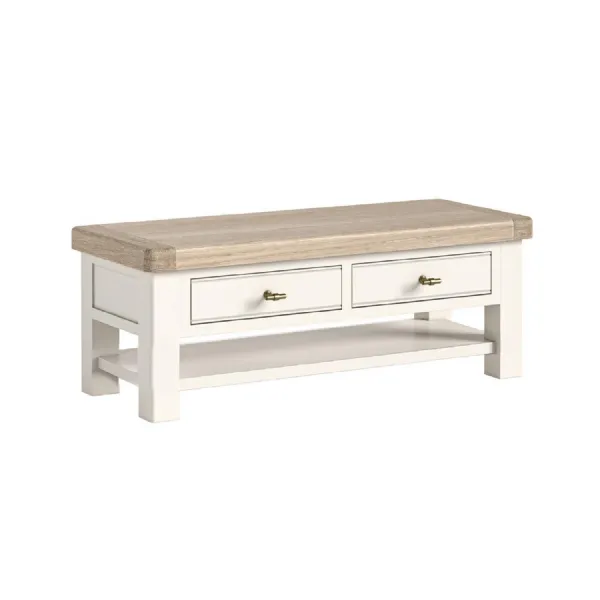 Coconut Milk Wood 2 Drawer Coffee Table Oak Top with Shelf