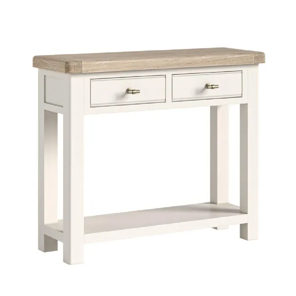 Coconut Milk Wood 2 Drawer Console Table Oak Top and Shelf
