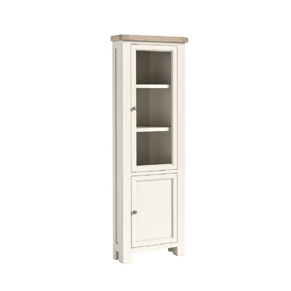 Coconut Milk Wood 2 Door Slim Corner Display Cabinet Oak Top