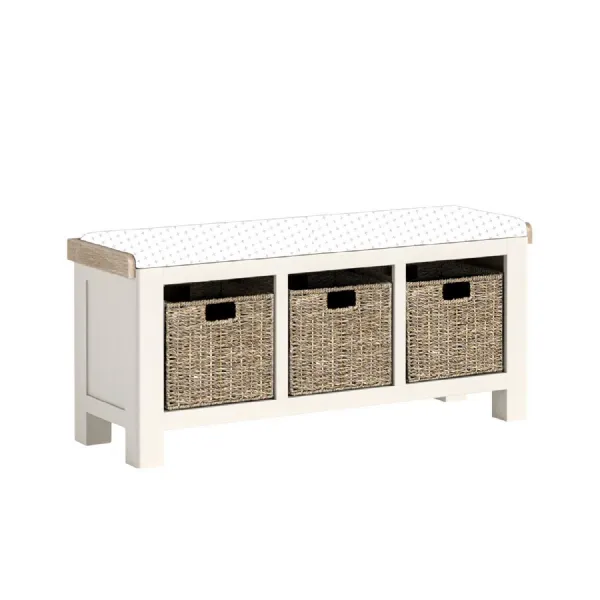 Coconut Milk Wood 3 Wicker Baskets Bench without Cushion