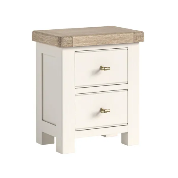 Coconut Milk Wood 2 Drawer Bedside Table Oak Top