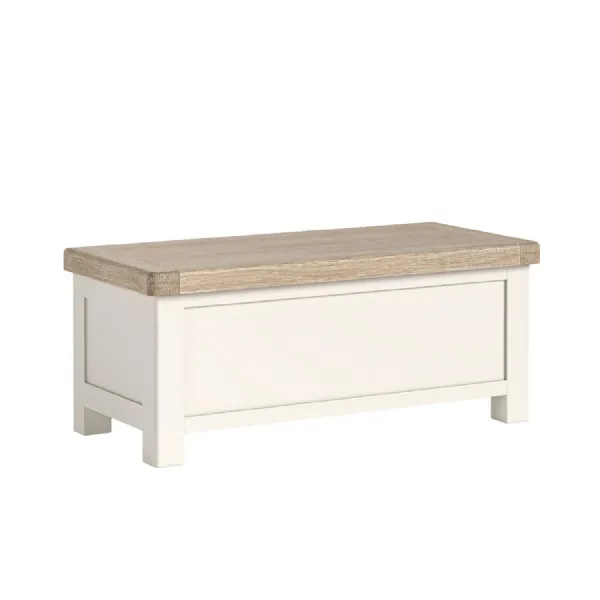 Coconut Milk Wood Blanket Box with Oak Top and Lift Lid