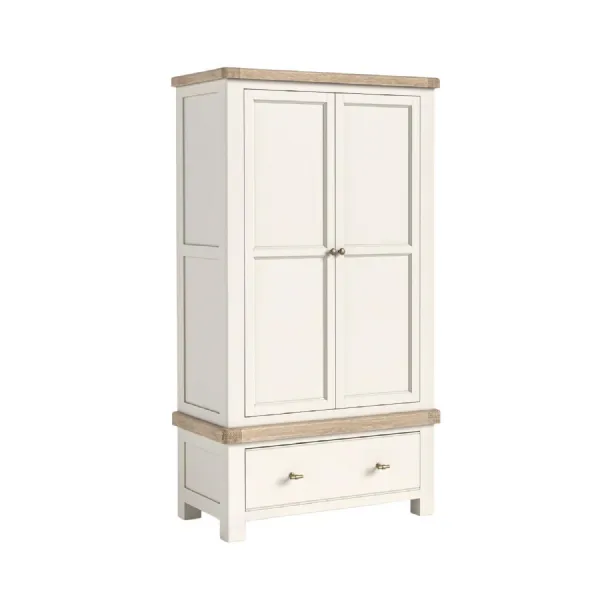 Coconut Milk Wood 2 Door Double Gents Wardrobe with Drawer