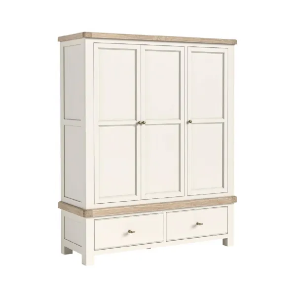 Coconut Milk Wood 3 Door 2 Drawer Triple Wardrobe Oak Top