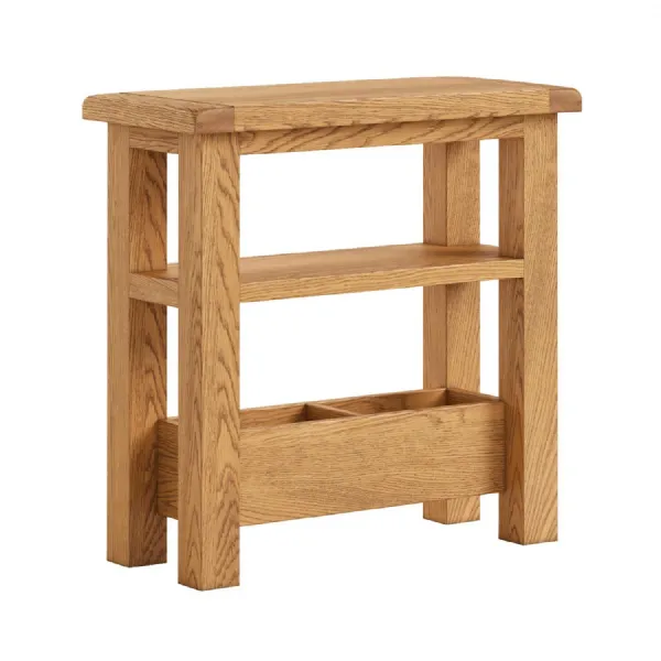 Rustic Oak Sofa Side Table with Shelf