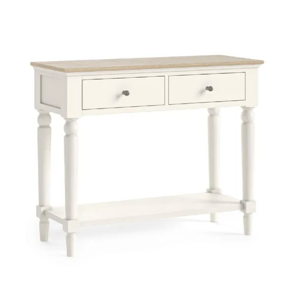 Coconut Milk Wood 2 Drawer Console Table with Shelf Oak Top