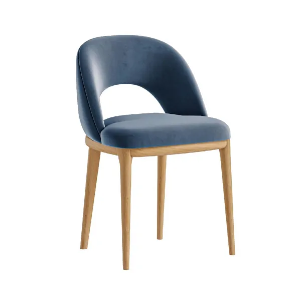 Smokey Blue Velvet Curved Back Dining Chair Wooden Legs