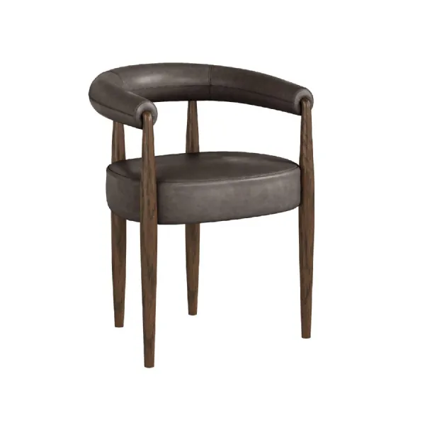 Brown Leather Effect Curved Back Dining Chair Wooden Framed