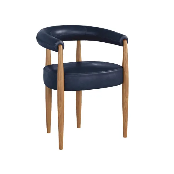 Midnight Blue Leather Effect Curved Back Dining Chair