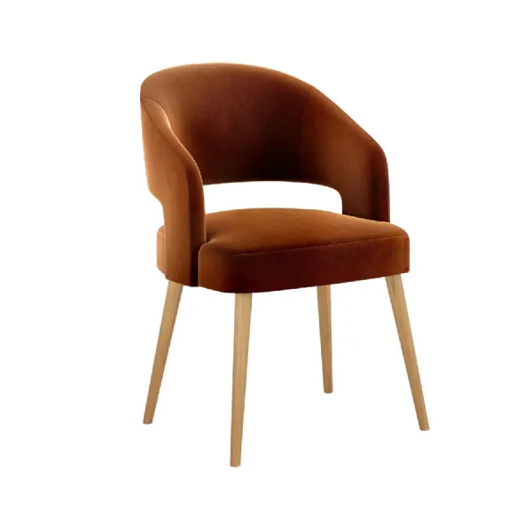 Rustic Brown Velvet Curved Back Dining Chair Wooden Frame