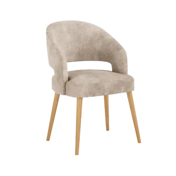 Oatmeal Velvet Curved Back Dining Chair Wooden Frame