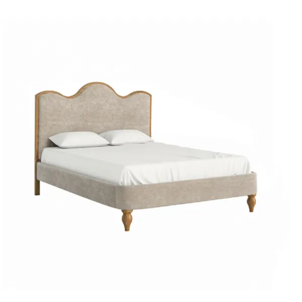 Oatmeal Fabric 5ft King Size Bed Scalloped Headboard