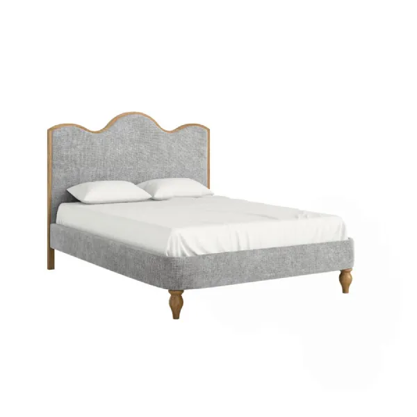 Grey Fabric 5ft King Size Bed Frame Scalloped Headboard