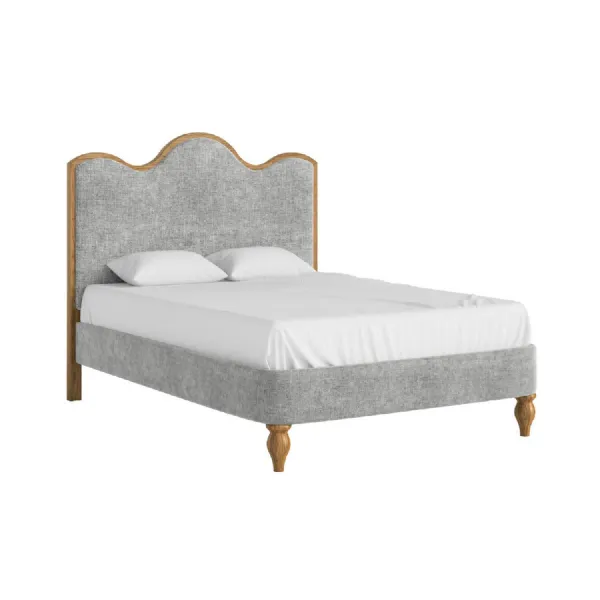 Grey Fabric Double Bed Scalloped Headboard