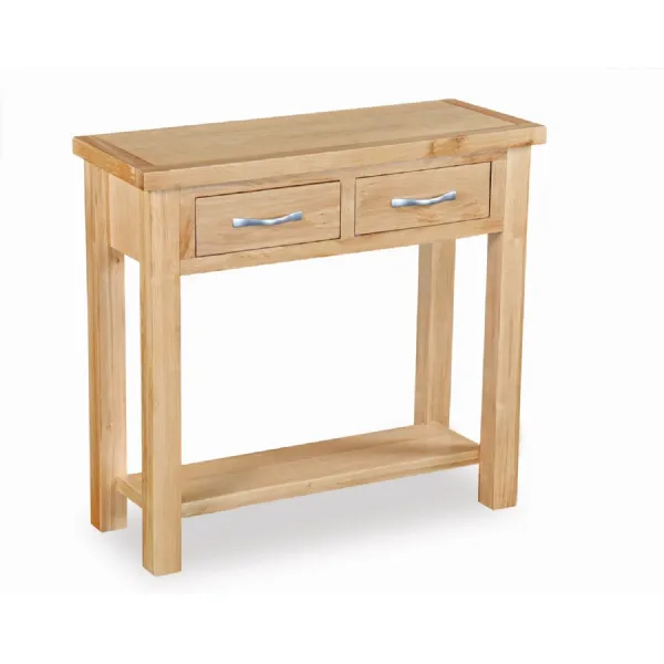 Natural Wood 2 Drawer Console Table with Shelf