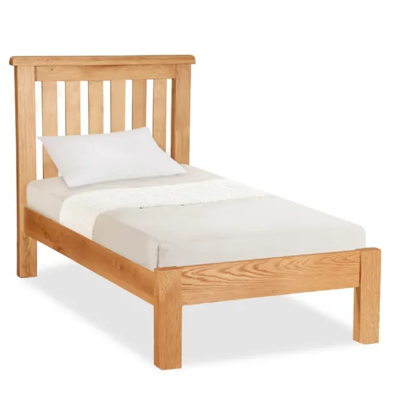 Rustic Waxed Oak Single Low Footend Bed Slatted Headboard