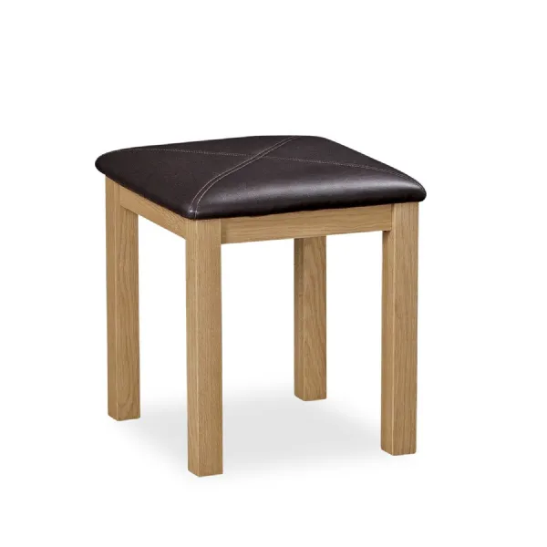 Rustic Oak Dressing Table Stool Black Leather Effect Seat