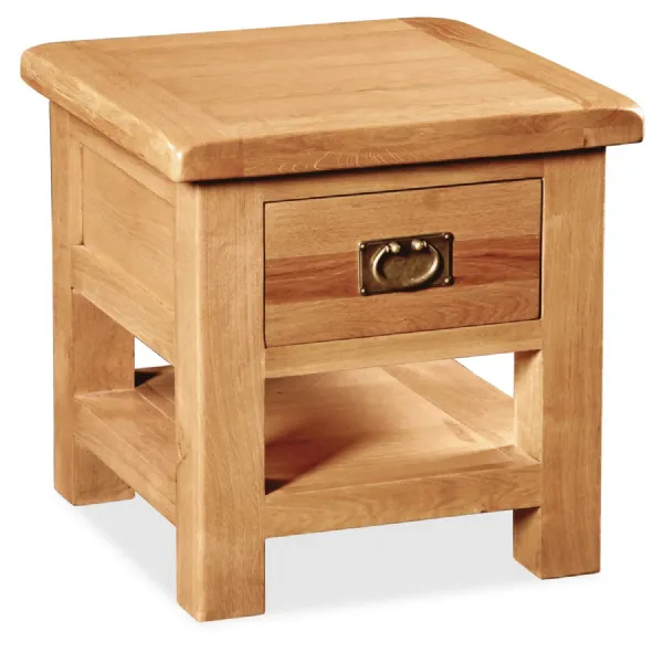 Rustic Oak 1 Drawer Mini Square Lamp Table with Shelf