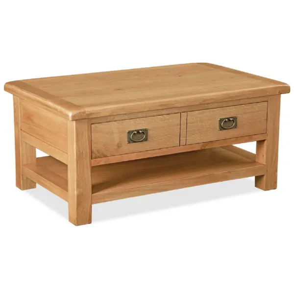 Rustic Oak 2 Drawer Large Coffee Table with Shelf