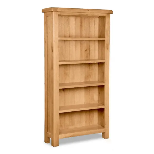 Rustic Oak Large Open Bookcase Curved Edges