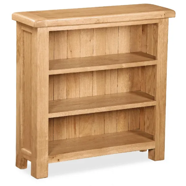 Rustic Oak Low Open Bookcase Curved Edges