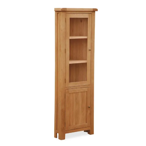 Rustic Oak 2 Door Tall Narrow Corner Display Cabinet