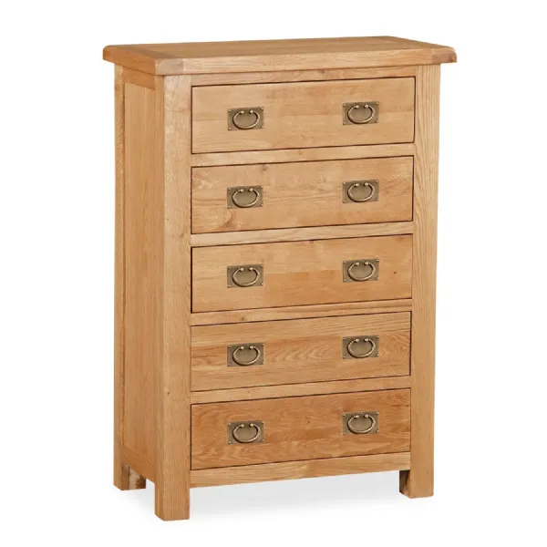 Rustic Waxed Oak Chest of 5 Drawers
