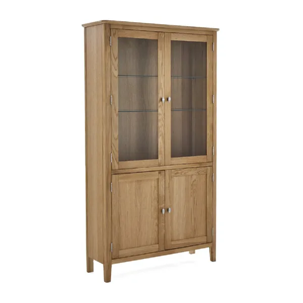 Lacquered Oak 4 Door Tall Display Cabinet