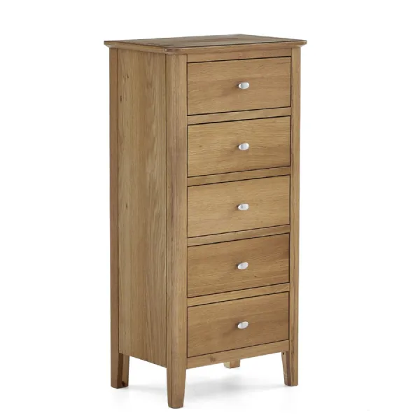 Lacquered Oak Chest of 5 Drawers Tallboy