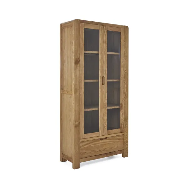 Natural Oak 2 Door 1 Drawer Large Glazed Display Unit