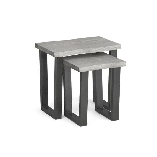 Industrial Grey Wood Nest of 2 Side Tables Metal Legs