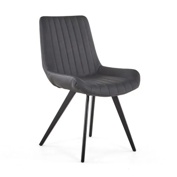 Grey Fabric Upholstered Dining Chair Metal Legs