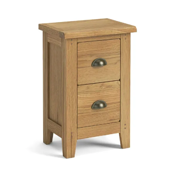 Rustic Oak 2 Drawer Narrow Bedside Table Shaker Legs