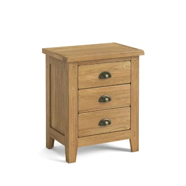Rustic Oak 3 Drawer Bedside Table Cup Handles