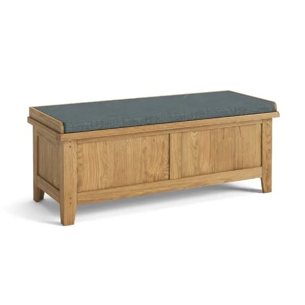 Rustic Waxed Oak Hallway Storage Bench Upholstered Top