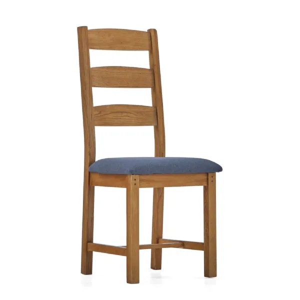 Rustic Oak Ladder Back Dining Chair Fabric Seat