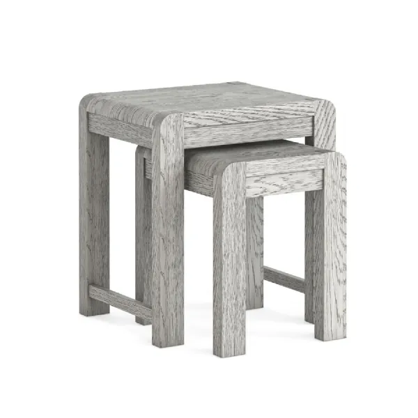 Grey Washed Oak Nest of 2 Side Tables Curved Edges