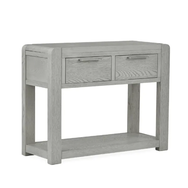 Grey Oak 2 Drawer Console Table Round Edges and Lower Shelf