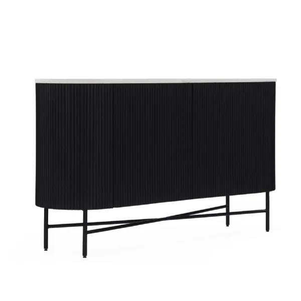 White Marble Top Charcoal Wood 2 Door Large Sideboard