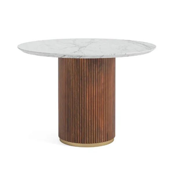 White Marble 120cm Round Dining Table Brown Pedestal Base