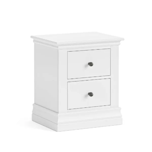 White Wood 2 Drawer Small Bedside Table