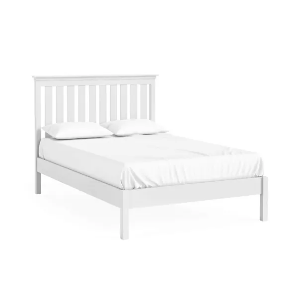 White Wood 4ft6in Double Low Foot Bed Slatted Headboard
