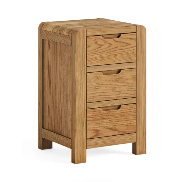 Oak 3 Drawer Bedside Table Rounded Corners